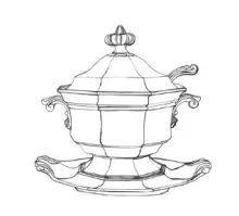 Gothic with Cameo | Unspecified | Sauce or Soup Tureen Base, Lid, Underplate, and Ladle | ItemDrw | 001