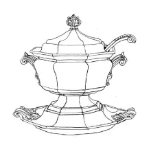Gothic | Unspecified | Sauce or Soup Tureen Base, Lid, Underplate, and Ladle | ItemDrw | 003