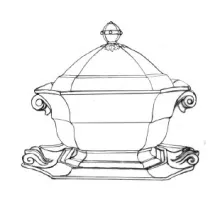 Gothic | Unspecified | Sauce or Soup Tureen Base, Lid, and Underplate | ItemDrw | 001