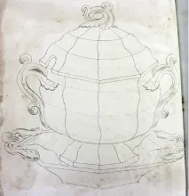 Pompei_Mellor, Venables, & Co._Sauce or Soup Tureen Base, Lid, and Underplate_KewDrw_001